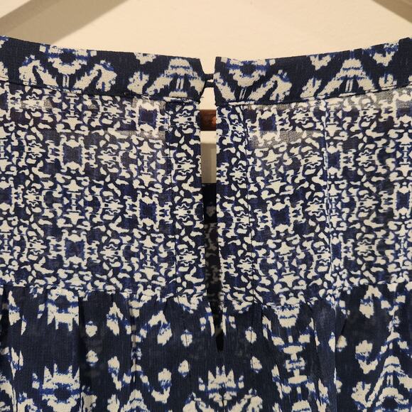 LOFT Womens Navy Blue White Aztec Print Belted Midi Dress Size Medium NEW Summer - Picture 8 of 12